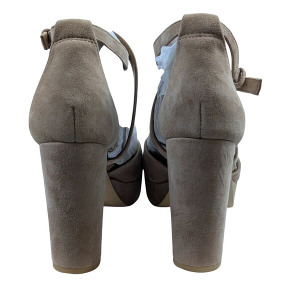 Naturalizer Melody Taupe Suede Platform PeepToe Block Heel Sandals Womens 9.5M - Picture 2 of 7